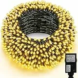 CCILAND Lichterkette Außen 20M 200 LED, Lichterkette Weihnachtsbaum Innen mit 8 Modi Timer Stecker, Wasserdicht Weihnachtsbeleuchtung Dunkelgrünes Kabel für Weihnachten Garten Deko (Warmweiß)