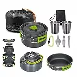Lixada Camping Kochgeschirr Set Leichte Camping Topf Aluminium Pan Kettle Cups Löffel Gabel Cutter für Picknick Wandern Kochen Camping 2-3 Personen