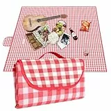 Picknickdecke Isoliert Picknickdecke Wasserdicht Picnic Blanket Stranddecke mit Wasserdichter Unterseite Tragbare Strandmatte für 4-6 Personen Faltbare Waschbar Outdoor Campingdecke Rot