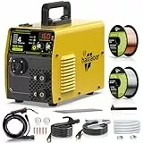 HAXIAOER 160A Schutzgas Schweissgerät MIG MAG, 4-in-1 Fülldraht Schweißgerät mit Fülldraht (FCAW)/MAG/MMA E-Hand/Lift TIG, Synergischem Drahtvorschub, IGBT, Fülldraht, Stahl Schweißdraht