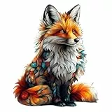 SECOGM Holzpuzzle Erwachsene, 100 Teile Künstlerischer Fuchs Holz Puzzle Erwachsene, 21.5x21.5cm Wooden Puzzle, Unregelmäßige Form, ‌Premium-Holzpuzzle Geschenkbox