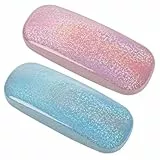 TRUEIN Tragbare Hartschalen Glitzer Brillenetui, PU Leder, Kratzfest für Damen & Kinder mit Reinigungstuch
