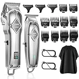 GLAKER Haarschneidemaschine für Herren + Haarschneider Kit, Akku-Friseur Professionelles Haarschneidemaschine Haarschneide-Set Bartschneider für Männer Frauen Kinder (Silber)
