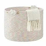 COSYLAND Aufbewahrungskorb Groß für Wohnzimmer, geflochtener Wäschekorb aus Baumwollseil, Wollkorb/Spielzeugkorb, Deckenkorb Wohnzimmer/Korb für Decken, 56×36 cm, Candy-Farben