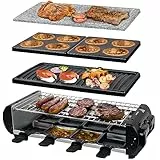 Syntrox Germany Raclette-Grill Set, Tischgrill, Party-Set für 8 Personen, 1200Watt Liestal mit Wechselplatten, Elektrogrill, Raclette Grill, 6 Kg, Stufenloser Temperaturregler