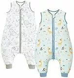 Chilsuessy 2er Pack Baby Schlafsack mit Füßen 2.5 Tog Winter Schlafsack Babyschlafsack mit Beinen Schlafstrampler für Jungen Mädchen, 2.5 Tog/Tierpark + Zoo, 90cm/Baby Höhe 100-110cm