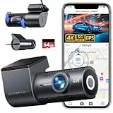 CIEVIE 4K Dashcam Auto Vorne Hinten mit GPS 5GHz WiFi, Dual Dashcam 1,5″ IPS Display, Auto Kamera mit 64GB SD Karte, 170° Weitwinkel, G-Sensor, WDR Nachtsicht, Loop-Aufnahme, Unterstützt 256GB Max