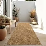 Paco Home Outdoor Teppich, Wetterfest Pflegeleicht Küchenteppich Ideal für Terrasse Balkon Garten, Flachgewebe Sisaloptik Modern Einfarbig meliert, Grösse:80x250 cm, Farbe:Coffee