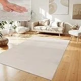 Paco Home Teppich Wohnzimmer Kunstfell weich waschbar modern elegant pflegeleicht Felloptik Uni Seidenglanz flauschig Kurzflor, Grösse:200x280 cm, Farbe:Creme