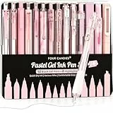 Four Candies Gel-Tintenstift-Set, 14-teiliges Stift-Set mit Etui, niedliche Notizen, 0,5 mm feine Spitze, einziehbar, 12 schwarze Tintenstifte mit 2 Textmarkern (Rosa)