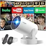 Mini Beamer Unterstützt 4K 1080P, Projektor Tragbarer mit WiFi 6 und Bluetooth 5.4, Beamer Klein Projektor Auto Keystone 180°Dreh Kompatibel mit HDMI/TV Stick/Memory Stick/Laptop, Weiß