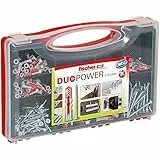fischer Red-Box DuoPower + Schraube, Sortimentsbox, 210-teilig mit Schrauben & DuoPower Dübeln in verschiedenen Größen, vorsortiertes Set für zahlreiche Baustoffe und Befestigungen