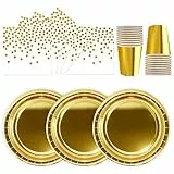 HiEnjoin 72 Stück Partygeschirr Set,Golden Papiergeschirr Set,Geburtstag Party Geschirr Becher Serviette Pappteller für Babypartys, Geburtstag, Geburtstagsparty Deko-24 Gäste