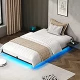 YITAHOME Bettgestell LED-Beleuchtung USB-Ladestation Schnittstelle Type-C schwebendes Design Metallrahmen Stoffbezug in ohne Matratze 90X200CM