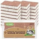 HOMEXCEL Natürliche Scheuerschwämme für die Küche, 24 Stück, kratzfeste Reinigungsschwämme für Geschirr, Zellulose-Schwämme, sicher auf Antihaft-Kochgeschirr, doppelseitiger Geschirrschwamm zum Spülen