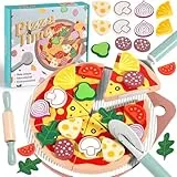 GAGAKU Kinderküche Zubehör Pizza Set Holz - 27 Teiliges Spielküche Pizza Spielzeug für Kinder 3-8 Pizza Set Holz Kinderküche Zubehör Pädagogisches Rollenspiel Lernspielzeug Geschenk