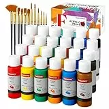 Fantastory Acrylfarben Set,24 Flaschen 60ml+12Pinsel,wasserfestes,nicht verblassendes,ungiftiges Acrylic Paint,Für Leinwand,Holz,Keramik,Modelle;Anfänger,Kunststudenten,Hobbykünstler [Balanced Serie]