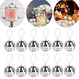 JchEnye 12er Pack Spiegel-Diskokugeln, 2cm Spiegelkugeln, kleine Silberne Discokugeln, Weihnachtsbaum-Hängedekoration, Discokugeln, Lichteffekte, Partydekoration, Themenpartys (2cm (12 Stück))