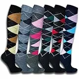 4/6 Paar Damen Mädchen Laufsocken Kniestrümpfe Reisestrümpfe lange Socken kompressionsstrümpfe Karo Muster 1303 (DE/NL/SE/PL, Numerisch, 35, 38, Regular, Regular, 6 Paar Model 2)