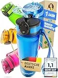 Funkelfuchs® - Trinkflasche für Kinder – 500ml, Blau – Kohlensäure geeignet - 100% auslaufsicher - Wasserflasche spülmaschinenfest - für Kindergarten, Einschulung, Schule, Sport