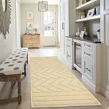 Biscpro Teppich Läufer 50x120cm Fußmatte Lang Waschbarer rutschfest Schmutzfangmatte Küchenteppich für Eingangsbereich Wohnzimmer,Flur,Büro,Schlafzimmer,Küchen-Beige