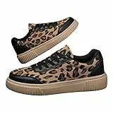 Retro Sneaker Herren Damen Schuhe Skateboardschuhe Laufschuhe Turnschuhe Mit Luftpolster Walkingschuhe Skateboardschuhe Lässige All-Match Sportschuhe Leopard Schnürstiefel Gr.36-44 (Schwarz,39)