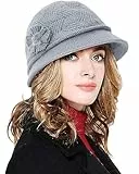CheChury Strickmütze Damen Wollmütze Grobstrick Wintermützen Warme Frauen Beaniemütze Retro Fedorahüte Frauen Glockehut Kaschmir Mütze Damen Bowler Hut Winter Strickmütze mit Schirm Melone Hut,Grau