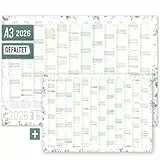 Häfft® Wandkalender 2026 A3 gefalzt (42 x 29,7 cm) 'Blattgold' Wandplaner mit Ferien-Übersicht und Feiertagen + gratis A4-Kalender - nachhaltig & klimafreundlich