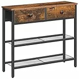 HOOBRO Schmaler Konsolentisch, 75 cm Flurtisch mit Schublade und 2-stufigen Ablagefächern, Beistelltisch, Kleiner Ausstellungstisch, Sofatisch, Eingang, Flur, Vintagebraun-Schwarz EBF72XG01