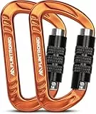 flintronic Karabiner mit Schraubverschluss, 2PCS 12KN Karabinerhaken Schraubverschluss, Karabiner mit 1200kg Belastbarkeit Schwerlast, für Hängematten, Camping, Wandern, Rucksack (Orange)