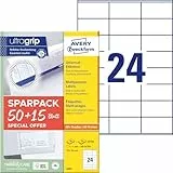 AVERY Zweckform 6602 Adressaufkleber (1.200 plus 360 Klebeetiketten extra, 70x36mm auf A4, Papier matt, bedruckbare Absenderetiketten, selbstklebende Adressetiketten mit ultragrip) 65 Blatt, weiß