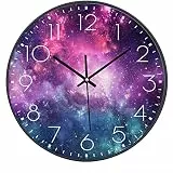 SWECOMZE Wanduhr Lautlos, 25cm, Zifferblatt mit Galaxie Sterne Weltraum Sternenhimmel, 12-Zoll Geräuscharmes Uhrwerk, Kein Ticken, Wanduhr für Kinderzimmer (Schwarz,036)