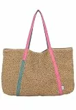Fritzi Simply Shopper Nature Lime Ink Strohtasche Damen Shopper Handtasche Schultertasche Sommer Tasche Strandtasche Raffia Tasche Natur Look Einkaufstasche Urlaubstasche 42 x 63 x 3 cm, Beige Mint