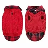 CITÉTOILE Warme Hundepullover mit Karomuster, Rollkragen & Leinenlöchern – Winter Welpenkleidung für kleine/mittlere/große Hunde Katzepullover für Weihnachten, Rot, S