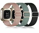 Oielai 3 Stück Armband Kompatibel mit Fitbit Versa 3 Armband/Fitbit Versa 4 Armband/Fitbit Sense 2 Armband/Sense Armband Damen Herren, Weich Elastisch Nylon Sport Ersatzband für Versa 4/Versa 3/Sense
