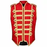 Ro Rox Herren Marschkapellen Weste Schlagzeuger Ärmellos Parade Jacke, Rot & Gold, 3XL