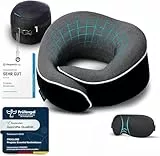Proglobe Nackenkissen Flugzeug, Reisekissen 100% Memory Foam, Orthopädisches Nackenhörnchen, Ideal für Reisen mit Flugzeug, Auto, Zug, Mit 3D-Schlafmaske, Hochwertige Netztasche (Schwarz)