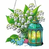 AIRDEA Maiglöckchen Diamond Painting Fensterbilder, 5D Brillante Glaslaterne Diamond Painting Fensterbilder Beidseitig, Bausätze für Diamantmalerei Suncatcher Erwachsene