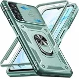 Giyer Panzerhülle für Samsung Galaxy A16 5G Hülle mit Schutzfolie, Handyhülle A16 5G Case mit Kameraschutz 360° Metall Ring Ständer, Stoßfest Schutzhülle für Samsung A16 5G Cover Tasche (Mintgrün)