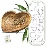 OLIQUE Ringkissen Hochzeit aus Olivenholz, personalisiert - Handgemachte Holzschale in Herzform