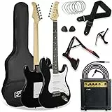 3rd Avenue XF Full Size 4/4 E-Gitarre Ultimate Kit Mit 10-W-Verstärker, Digitalem Stimmgerät, Kabel, Ständer, Gigbag, Gurt, Ersatzsaiten, Plektren, Kapodaster - Schwarz