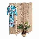Relaxdays Paravent, 4-teilig, Raumtrenner faltbar, HxB 170x160 cm, Sichtschutz innen, Holz, Papierseil, Trennwand, Natur