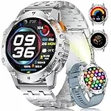 ESFOE Smartwatch Herren mit Telefonfunktion,1.43' AMOLED Militär Uhr mit LED Taschenlampe/5ATM Wasserdicht/500mAh/2 Armbänders,110+ Sportmodi Sportuhr Outdoor Fitnessuhr Smartwatch für Android iOS