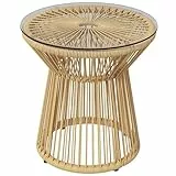Outsunny Beistelltisch aus PE Rattan runder Couchtisch mit Glastischplatte Tablett Gartentisch, Hohltrommel-Design, Gartenmöbel Kaffeetisch Sofatisch für Garten Terrasse Balkon, 40x40x42cm, Beige