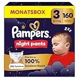 Pampers Night Pants Größe 3, 160 Windeln, 6kg-11kg, bieten zusätzlichen Schutz für die ganze Nacht