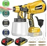 Gisam Farbsprühsystem Wandfarbe Akku Farbspritzpistole, Farbpistole Mit 2 Akuu, 4 Düse, 1000ml Behälter für Paint Blast (2-mit 2 Akku)