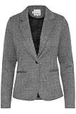 ICHI IHKATE Jacquard Damen Blazer Jackenklazer mit Reverskragen Paspeltaschen V-Ausschnitt 1-Knopf-Form leicht elastisch Slim fit, Größe:L, Farbe:Black/White Herringbone (203523)
