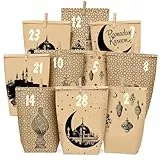 ANYUNKEY DIY Ramadan Kalender zum Befüllen-Eid Mubarak tüten-30 Bedruckte Kraftpapiertüten-Geschenktüten zum Aufstellen-ramadankalender Tüten-Ramadan deko Set-wiederverwendbar