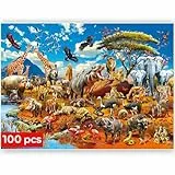 QUOKKA Puzzle 100 Teile Kinder - Solo Puzzle ab 4 5 6 Jahre Für Mädchen und Jungen - Spielzeug zum Lernen von Afrika Tiere - Spiele Geschenk für Mädchen und Jungen 7 8 9