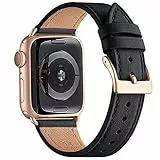 QAZNZ Lederarmband Kompatibel mit Apple Watch Armband 44mm 45mm 49mm 42mm, Kompatibel mit iWatch Series 8 7 6 5 4 3 2 1 & iWatch SE,Ultra (42mm 44mm 45mm, Schwarz/Roségold)